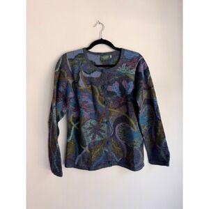 Alpaca Peru 100% Baby Alpaca Floral Intarsia Knit Cardigan Sweater Multicolor S